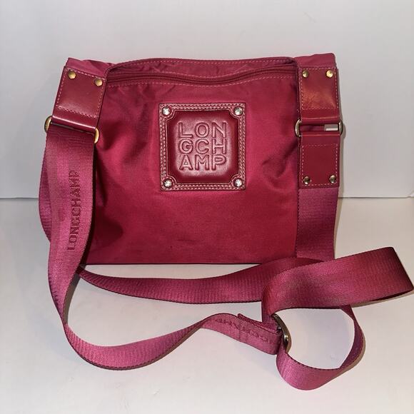 Authentic LONGCHAMP Longchamp nylon shoulder bag crossbody bag in pink -pre-used - Picture 1 of 10